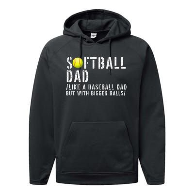 Softball Dad like A Baseball but with Bigger Balls Fathers Performance Fleece Hoodie