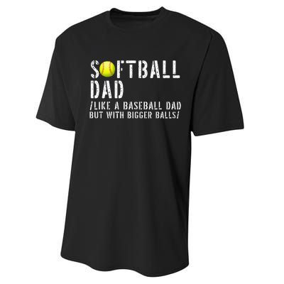 Softball Dad like A Baseball but with Bigger Balls Fathers Performance Sprint T-Shirt