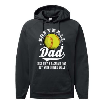 Softball Dad Like A Baseball Dad With Bigger Balls Softball Performance Fleece Hoodie