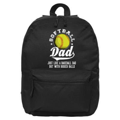 Softball Dad Like A Baseball Dad With Bigger Balls Softball 16 in Basic Backpack