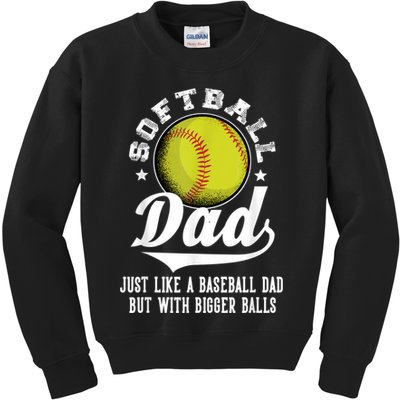 Softball Dad Like A Baseball Dad With Bigger Balls Softball Kids Sweatshirt