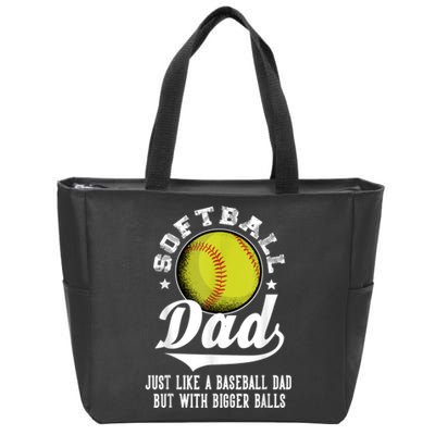 Softball Dad Like A Baseball Dad With Bigger Balls Softball Zip Tote Bag