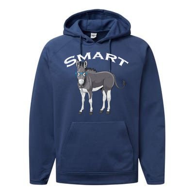 Smart Donkey Lover Sarcastic Adult Humor Blue Glasses Gift Performance Fleece Hoodie