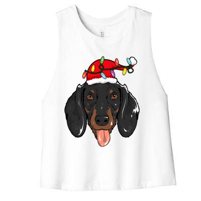 Santa Dachshund Light Christmas Meaningful Gift Women's Racerback Cropped Tank