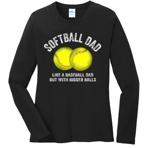 Softball Dad Like A Baseball Dad But With Bigger Balls Ladies Long Sleeve Shirt