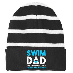 Swim Dad Like A Normal Dad But Cooler Swim Dad Definition Striped Beanie with Solid Band