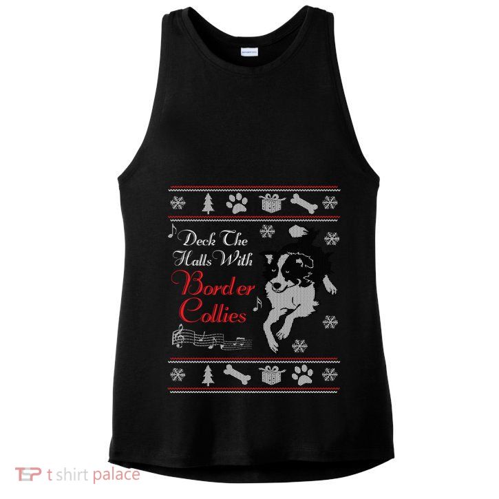 Santa Dog Lover Gift Border Collie Ugly Christmas Ladies PosiCharge Tri-Blend Wicking Tank