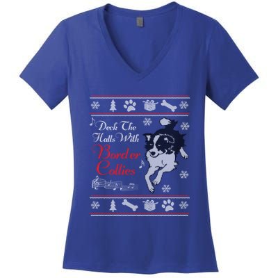 Santa Dog Lover Gift Border Collie Ugly Christmas Women's V-Neck T-Shirt