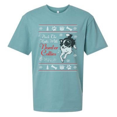 Santa Dog Lover Gift Border Collie Ugly Christmas Sueded Cloud Jersey T-Shirt