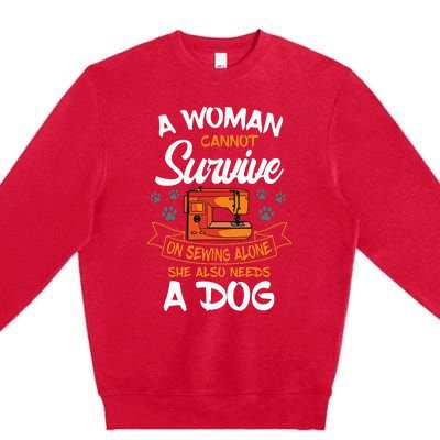 Sewing Dog Lover Sew Fabric Sewer Tailor Stitcher Sewist Premium Crewneck Sweatshirt