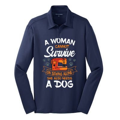 Sewing Dog Lover Sew Fabric Sewer Tailor Stitcher Sewist Silk Touch Performance Long Sleeve Polo