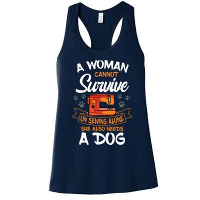 Sewing Dog Lover Sew Fabric Sewer Tailor Stitcher Sewist Women's Racerback Tank