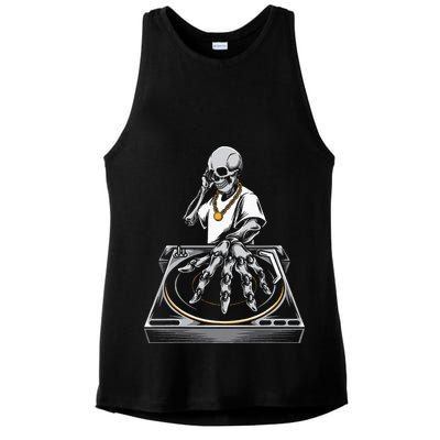Skeleton DJ Lazy Halloween Costume Skull Disc Jockey Ladies PosiCharge Tri-Blend Wicking Tank