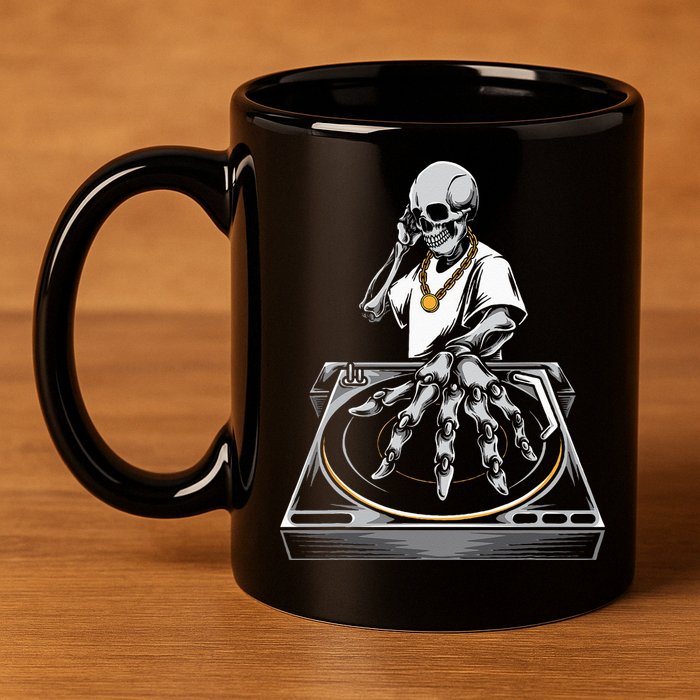 Skeleton DJ Lazy Halloween Costume Skull Disc Jockey 11oz C Handle Ceramic Mug