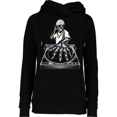 Skeleton DJ Lazy Halloween Costume Skull Disc Jockey Womens Funnel Neck Pullover Hood