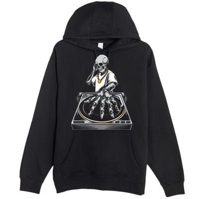 Skeleton DJ Lazy Halloween Costume Skull Disc Jockey Premium Pullover Hoodie