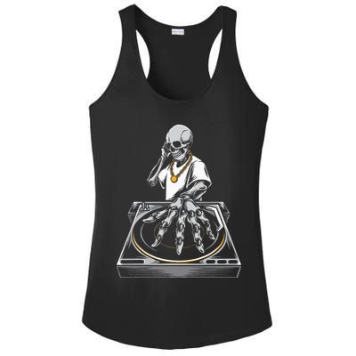 Skeleton DJ Lazy Halloween Costume Skull Disc Jockey Ladies PosiCharge Competitor Racerback Tank