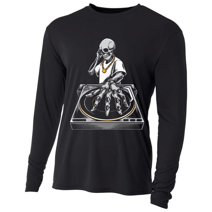 Skeleton DJ Lazy Halloween Costume Skull Disc Jockey Cooling Performance Long Sleeve Crew