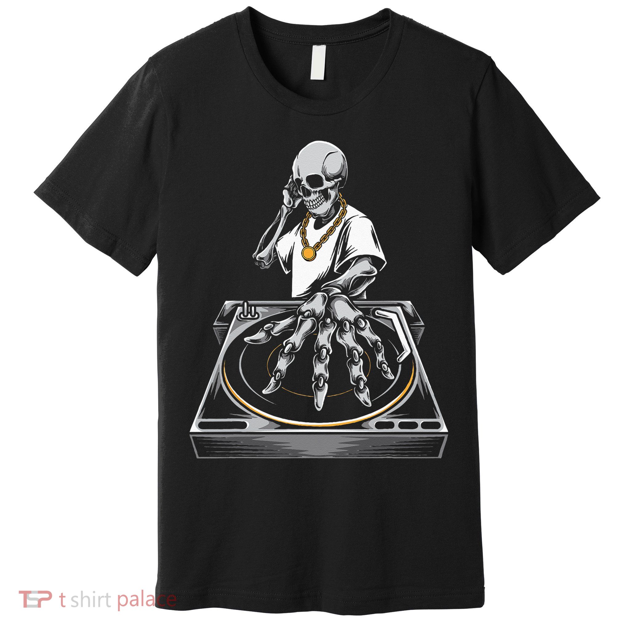 Skeleton DJ Lazy Halloween Costume Skull Disc Jockey Premium T-Shirt