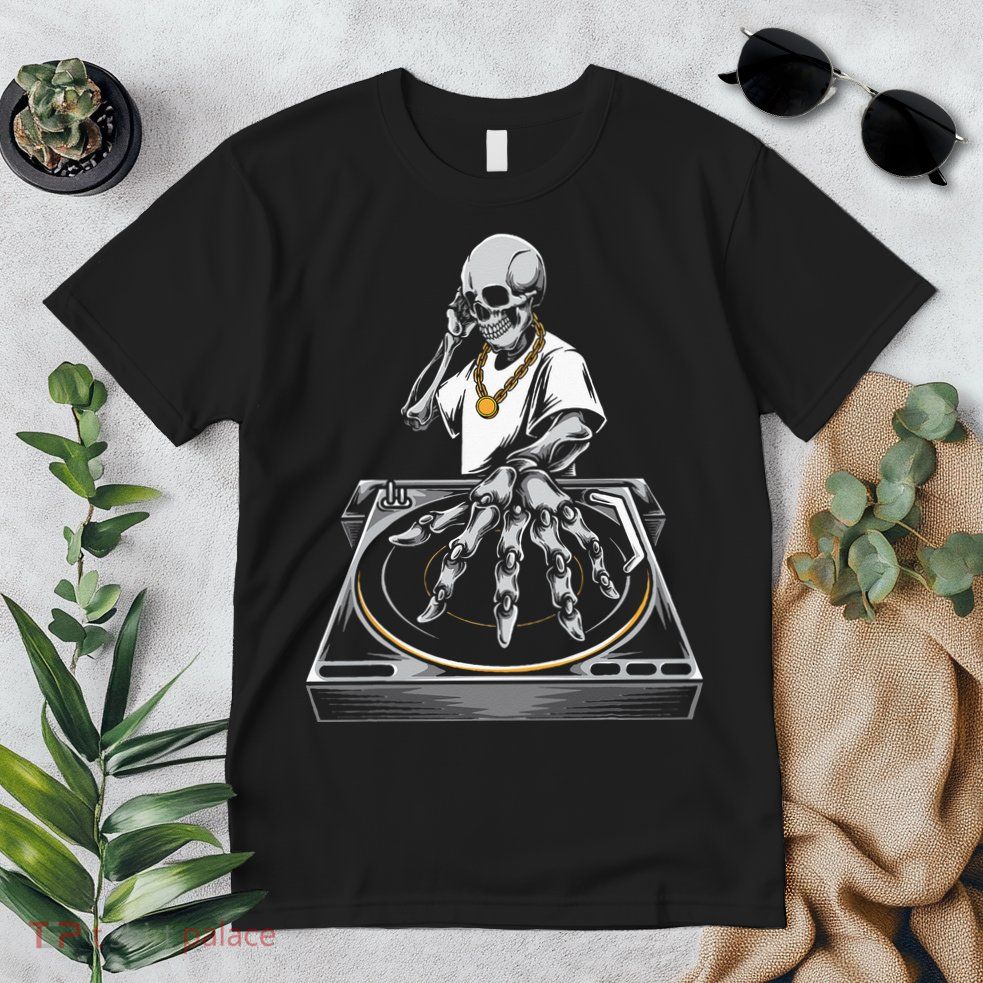 Skeleton DJ Lazy Halloween Costume Skull Disc Jockey Premium T-Shirt