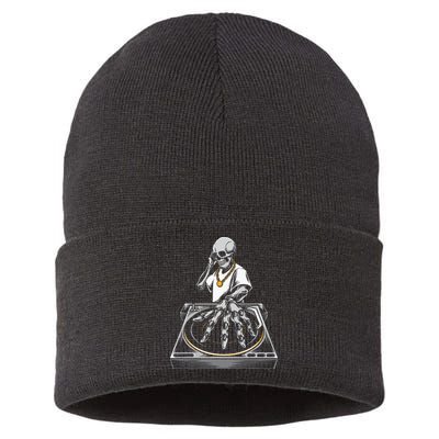 Skeleton DJ Lazy Halloween Costume Skull Disc Jockey Sustainable Knit Beanie