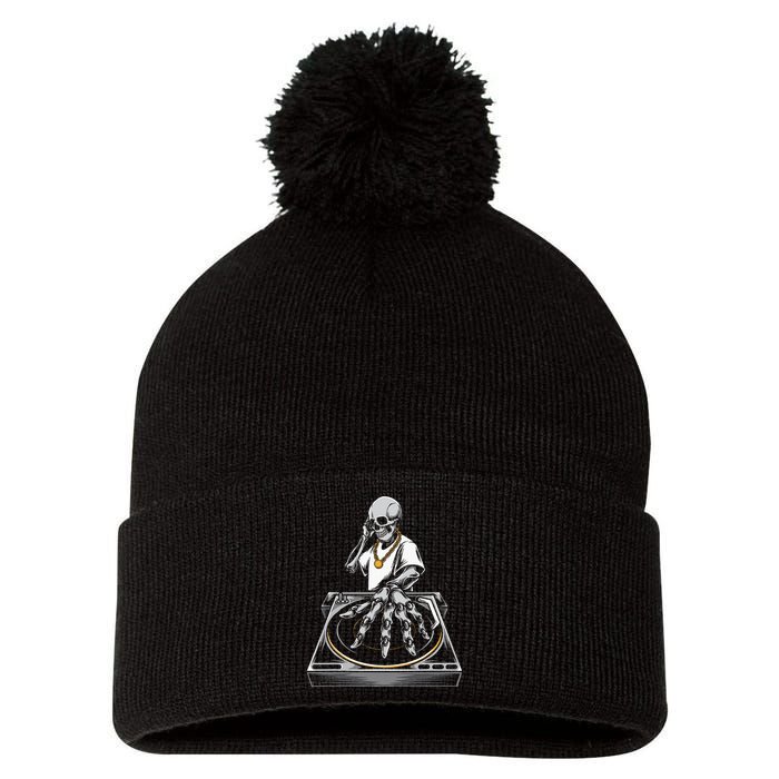 Skeleton DJ Lazy Halloween Costume Skull Disc Jockey Pom Pom 12in Knit Beanie