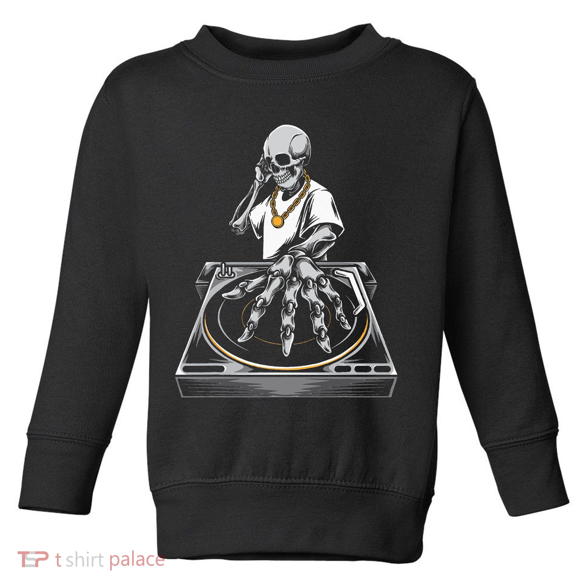 Skeleton DJ Lazy Halloween Costume Skull Disc Jockey Toddler Sweatshirt