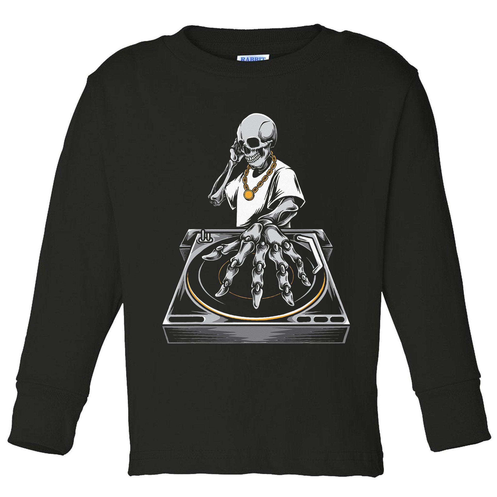 Skeleton DJ Lazy Halloween Costume Skull Disc Jockey Toddler Long Sleeve Shirt
