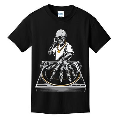 Skeleton DJ Lazy Halloween Costume Skull Disc Jockey Kids T-Shirt