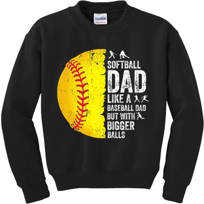 Softball Dad Like A Baseball Dad But With Bigger Balls Kids Sweatshirt