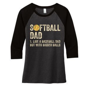 Softball Dad Like A Baseball Dad But With Bigger Balls Women's Tri-Blend 3/4-Sleeve Raglan Shirt