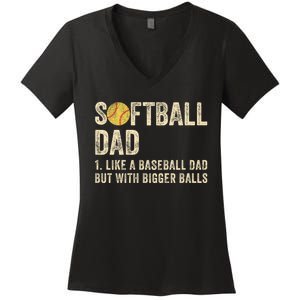 Softball Dad Like A Baseball Dad But With Bigger Balls Women's V-Neck T-Shirt