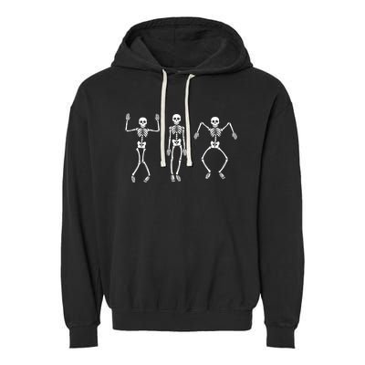 Skeleton Dancing Lazy Halloween Costume Funny Skull Bones Garment-Dyed Fleece Hoodie