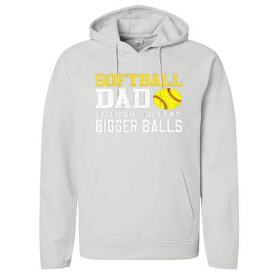 Softball Dad Like A Baseball But With Bigger Balls Father's Performance Fleece Hoodie