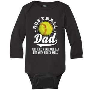 Softball Dad like a baseball dad with bigger Balls Softball Baby Long Sleeve Bodysuit