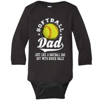 Softball Dad like a baseball dad with bigger Balls Softball Baby Long Sleeve Bodysuit