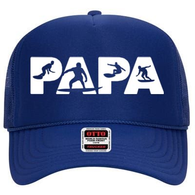 Surf Dad Lover Funny Papa Surfing Father Gift Cool Gift High Crown Mesh Back Trucker Hat