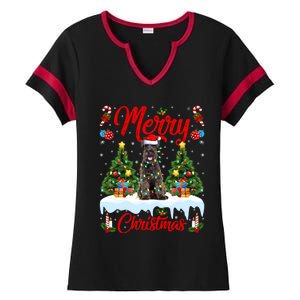 Schnauzer Dog Lights Xmas Tree Santa Schnauzer Christmas Gift Ladies Halftime Notch Neck Tee