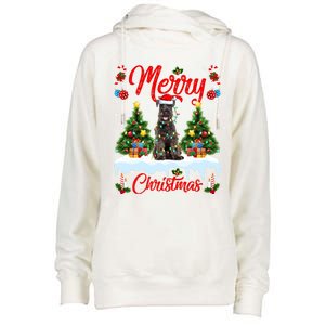 Schnauzer Dog Lights Xmas Tree Santa Schnauzer Christmas Gift Womens Funnel Neck Pullover Hood