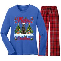 Schnauzer Dog Lights Xmas Tree Santa Schnauzer Christmas Gift Women's Long Sleeve Flannel Pajama Set 