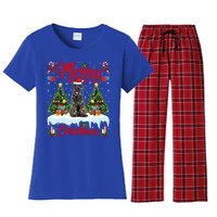 Schnauzer Dog Lights Xmas Tree Santa Schnauzer Christmas Gift Women's Flannel Pajama Set