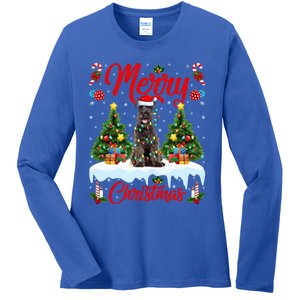 Schnauzer Dog Lights Xmas Tree Santa Schnauzer Christmas Gift Ladies Long Sleeve Shirt