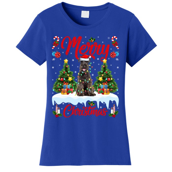 Schnauzer Dog Lights Xmas Tree Santa Schnauzer Christmas Gift Women's T-Shirt