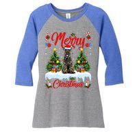 Schnauzer Dog Lights Xmas Tree Santa Schnauzer Christmas Gift Women's Tri-Blend 3/4-Sleeve Raglan Shirt