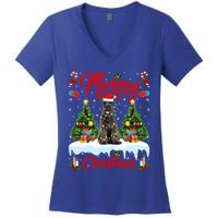 Schnauzer Dog Lights Xmas Tree Santa Schnauzer Christmas Gift Women's V-Neck T-Shirt