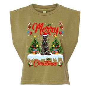 Schnauzer Dog Lights Xmas Tree Santa Schnauzer Christmas Gift Garment-Dyed Women's Muscle Tee