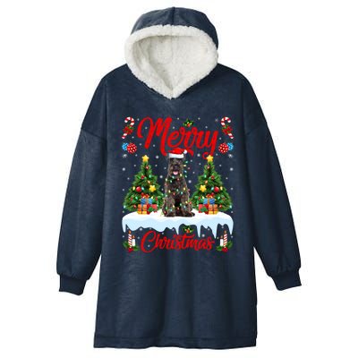 Schnauzer Dog Lights Xmas Tree Santa Schnauzer Christmas Gift Hooded Wearable Blanket