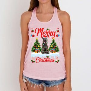 Schnauzer Dog Lights Xmas Tree Santa Schnauzer Christmas Gift Women's Knotted Racerback Tank