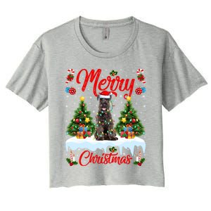 Schnauzer Dog Lights Xmas Tree Santa Schnauzer Christmas Gift Women's Crop Top Tee