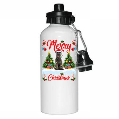 Schnauzer Dog Lights Xmas Tree Santa Schnauzer Christmas Gift Aluminum Water Bottle